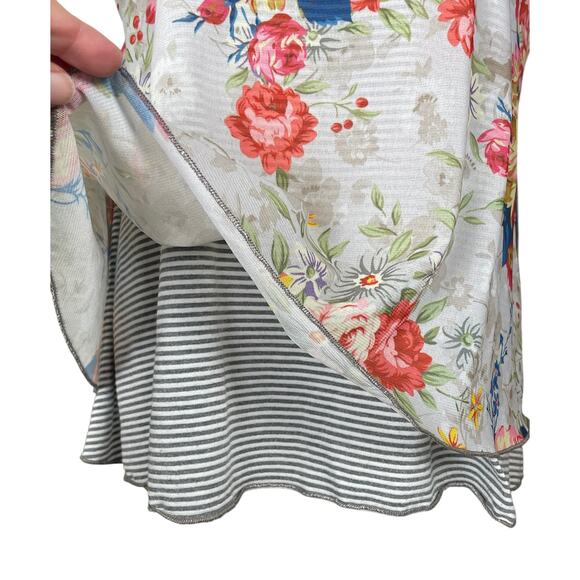 Sundance Women's Large Ever Blooming Layered Mesh Floral Tee Short Sleeve Gray - Picture 3 of 9